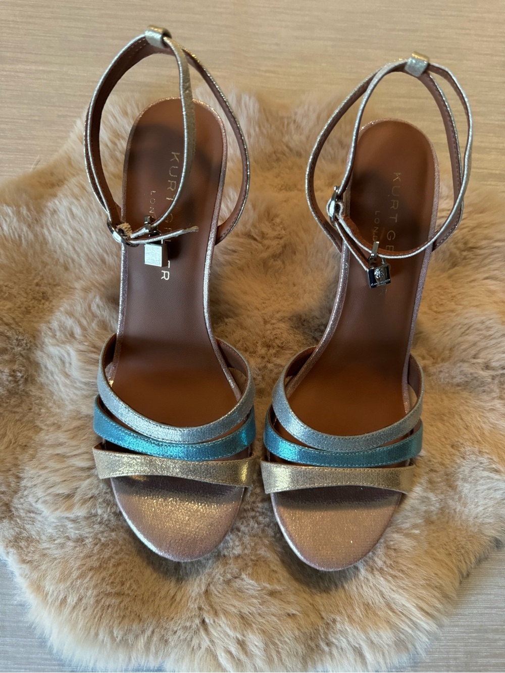 Kurt Geiger Metallic Champagne & Teal Strappy Heels